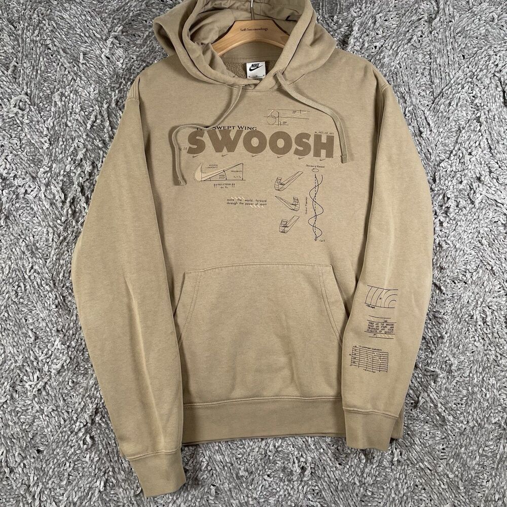 Nike Pullover Hoodie Men’s Medium Beige Activewear Long Sleeve “The Swept Wing”